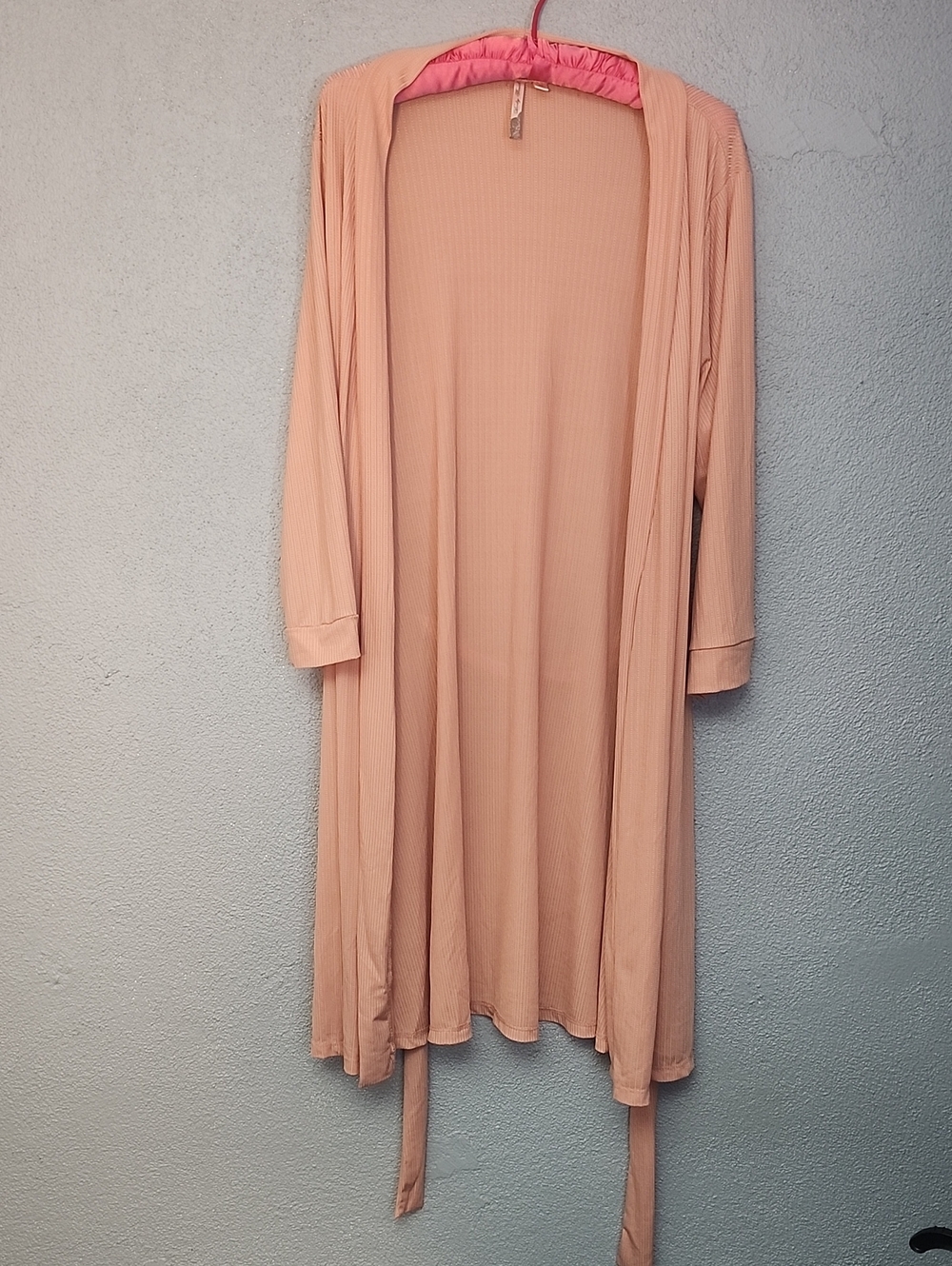 Lightweight Ribbed Robe in Peach - Open Front with Self-Tie - Picture 3 of 3